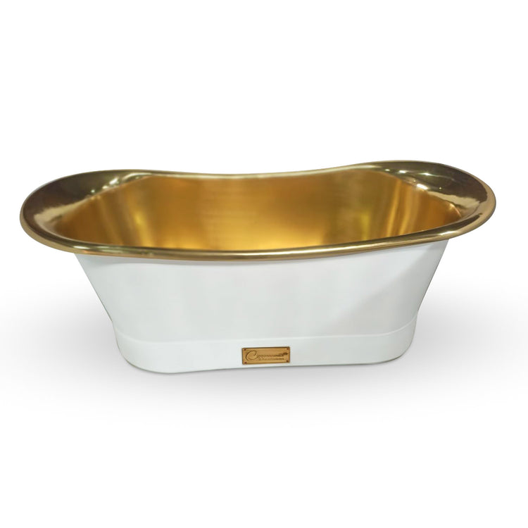 Brass Bathtub Polished Smooth Brass Inside & Matte White Outside