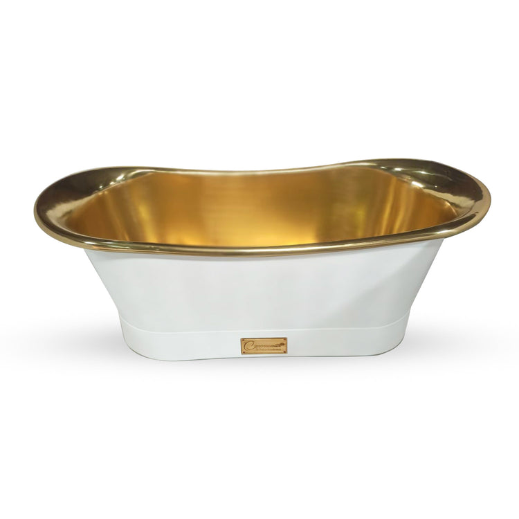 Brass Bathtub Polished Smooth Brass Inside & Matte White Outside