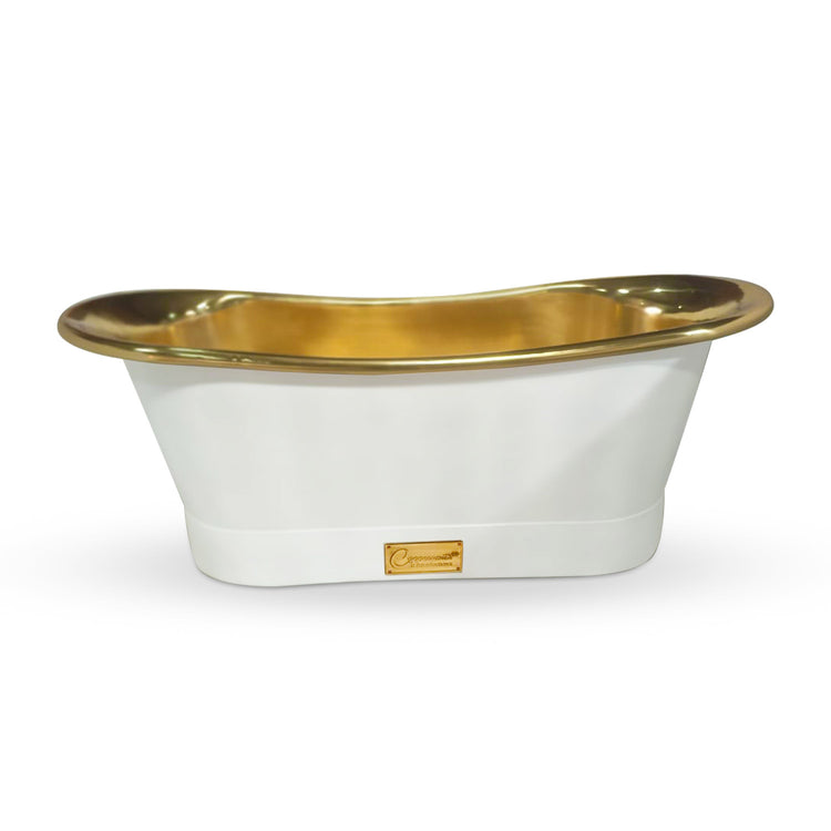 Brass Bathtub Polished Smooth Brass Inside & Matte White Outside